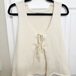 Abercrombie & Fitch Cream Textured Knit Tank with Front Tie/ Size S